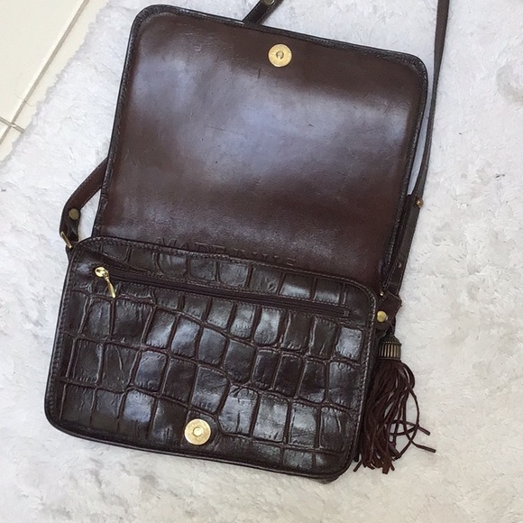 Brahmin brown leather shoulder bag croc print, adjust strap tassel, sz M Mint - Picture 8 of 13